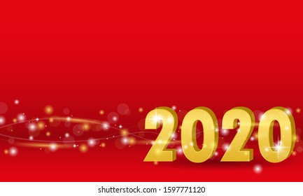 Happy New 2020 Year. Holiday vector illustration of golden metallic numbers 2020 with glitters. Festive poster or banner design
