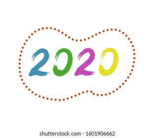 Happy New 2020 Year. Holiday vector illustration of hand drawn numbers 2020. Festive poster or banner design.