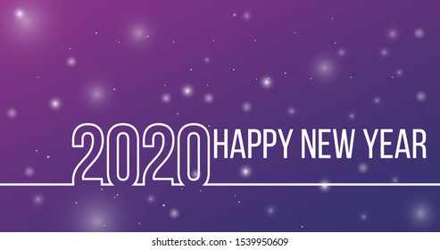 Happy New 2020 Year linear design style purple background with lens flares. Vector illustration