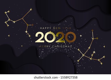 Happy New 2020 Year and Merry Christmas, constellation banner, vector illustration
