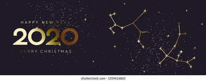 Happy New 2020 Year and Merry Christmas, constellation banner, vector illustration