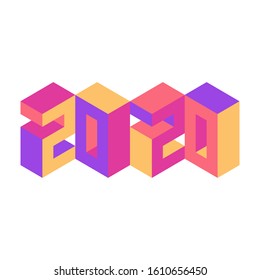 Happy new 2020 year modern colorful isometric text logo template