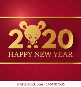 Happy new 2020 year! Papercut rat character. Red and gold design.