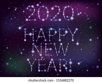 Happy new 2020 year stars wallpaper, vector illustration