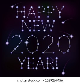 Happy new 2020 year stars constellation card, vector illustration