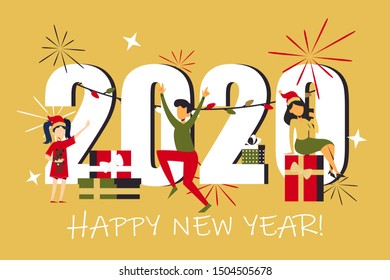 Happy new 2020 year vector illustration. Celebration of new calendar date, global holiday. Invitation design, christmas greeting card.