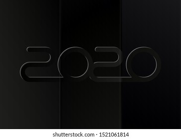Happy New 2020 Year. Vector holiday illustration. Folded black paper style dark background 