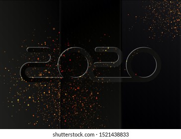 Feliz Año Nuevo 2020. Ilustración vectorial de vacaciones. Color negro de fondo oscuro de papel con una decoración dorada y brillante de spray