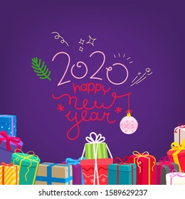 Happy new 2020 year vector banner with lettering inscription. Design card template