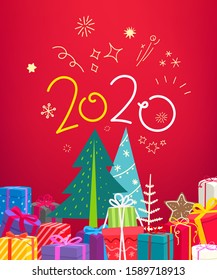 Happy new 2020 year vector banner with lettering inscription. Design card template