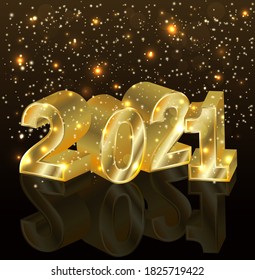 Happy new 2021 golden year, invitation vip card, vector illustration	