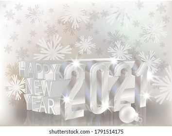 Happy New 2021 Year 3d, invitation card, vector illustration	
