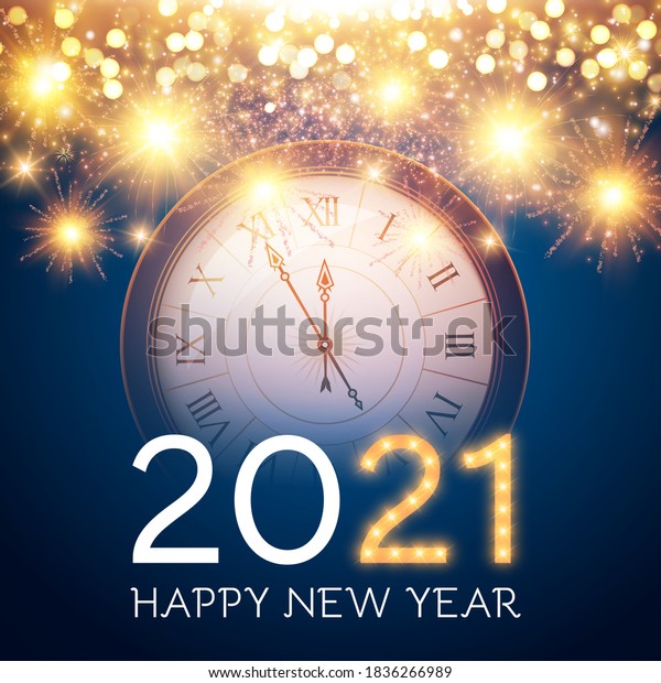 Happy New 2021 Year Background Clock Stock Vector (Royalty Free) 1836266989