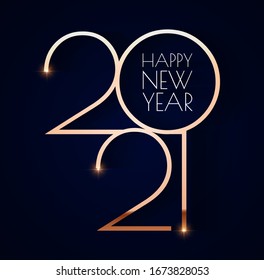 Happy new 2021 year! Elegant gold text with light. Minimalistic text template.