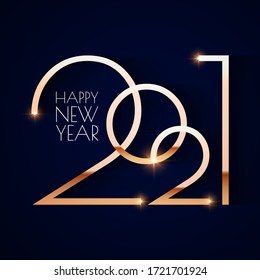 Happy new 2021 year! Elegant gold text with light. Minimalistic text template.