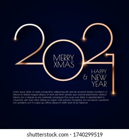 Happy new 2021 year! Elegant gold text with light. Minimalistic text template.