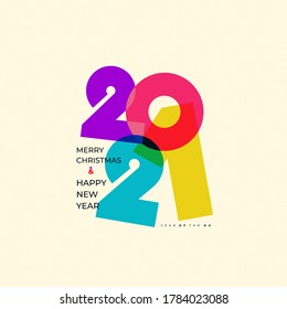 Happy new 2021 year! Elegant colored text with light. Minimalistic text template. Chinese horoscope metal ox. Vector illustration. Isolated on white background.