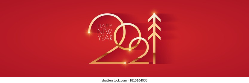 Happy new 2021 year Elegant gold text with light. Minimalistic text template.