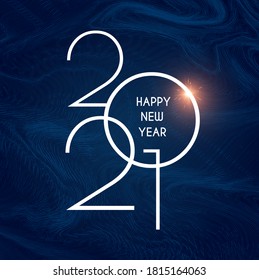Happy new 2021 year Elegant gold text with light. Minimalistic text template.