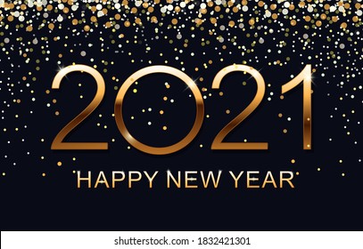 Happy New 2021 Year. Elegant Gold Text. Vector Illustration.