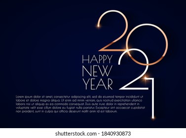 Happy new 2021 year! Elegant gold text with light. Minimalistic text template.