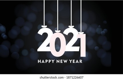 Happy new 2021 year Elegant gold text with light. Minimalistic text template, New year 2021 greeting cards with New Year wishes