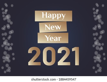 Happy new 2021 year! Elegant gold text light. Minimalistic text template.
