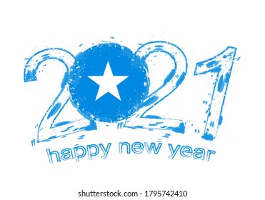 Feliz Año Nuevo 2021 con la bandera de Somalia. Ilustración vectorial de grunge de vacaciones.