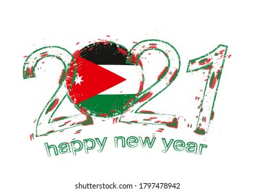 Happy New 2021 Year with flag of Jordan. Holiday grunge vector illustration.