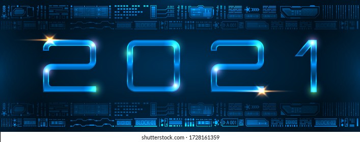 Happy New 2021 Year. Futuristic Glowing Festive Background. Future Technology Template
