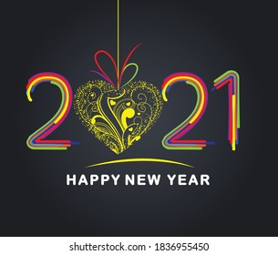 Happy New 2021 Year! Heart header design. Christmas flyer template