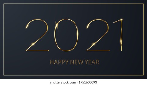 Happy New 2021 Year. Holiday vector illustration of golden metallic numbers 2021. Perfect typography for 2021 save the date luxury designs and new year celebration. Party poster, banner or invitation