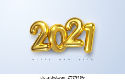 Feliz Año Nuevo 2021. Ilustración vectorial de los números metálicos dorados 2021. Señal realista en 3d. Afiche festivo o diseño de pancartas