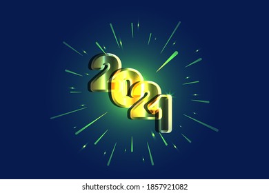 Happy New 2021 Year. Holiday vector illustration of golden metallic numbers 2021. Realistic 3d sign. Festive poster or banner design