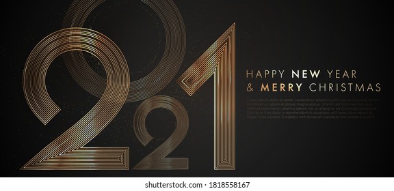 Happy new 2021 year! Luxury elegant gold design template for minimalistic holiday invitations. Eps10 vector illustration