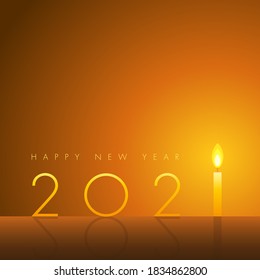 Happy New 2021 Year! With minimalistic illustration of a candle.