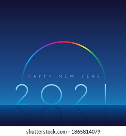 Happy New 2021 Year! With minimalistic illustration of a rainbow.