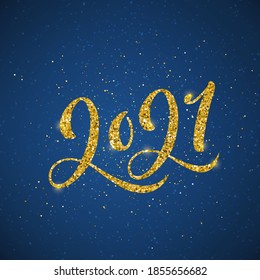 Happy New 2021 Year poster with lettering composition. Seasonal flyers and greetings cards for Christmas holydays. Vector illustration.