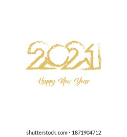 Happy new 2021 year! HAPPY NEW YEAR script text hand lettering.
ration typography poster, Elegant gold text with light. Minimalistic text template.
 happy new year.