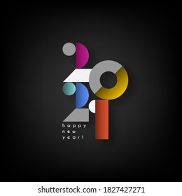 Happy New 2021 Year. Vector holiday illustration. Numbers on black background