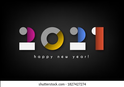 Feliz Año Nuevo 2021. Ilustración vectorial de vacaciones. Números en fondo negro
