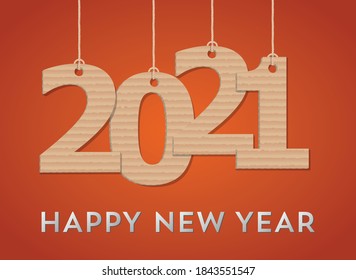 Happy New 2021 Year. Vector holiday illustration.  cardboard 3d numbers on background. Festive event banner. Decoration element for poster or cover design