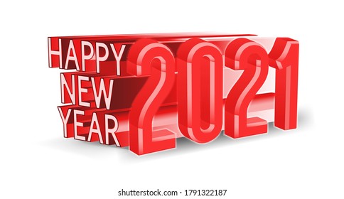 Happy New 2021 Year,3d  isolated, vector illustration