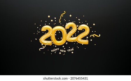 Happy new 2022 card with golden digits and confetti