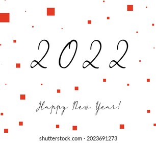 Happy New 2022 phrase on white background with red squares