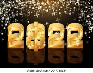 Happy New 2022 year dollar sign, vector illustration