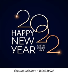 Happy New 2022 Year Elegant Gold Text With Light. Minimalistic Text Template.