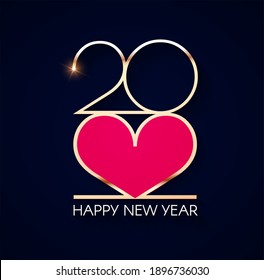 Happy new 2022 year Elegant gold text with light. Minimalistic text template.