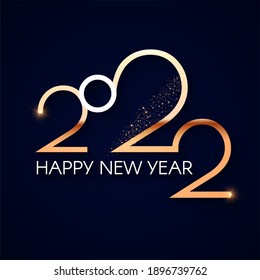 Happy new 2022 year Elegant gold text with light. Minimalistic text template.