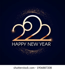 Happy new 2022 year Elegant gold text with light. Minimalistic text template.